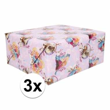 Disney 3x cadeau inpakpapier paars frozen 1 rol